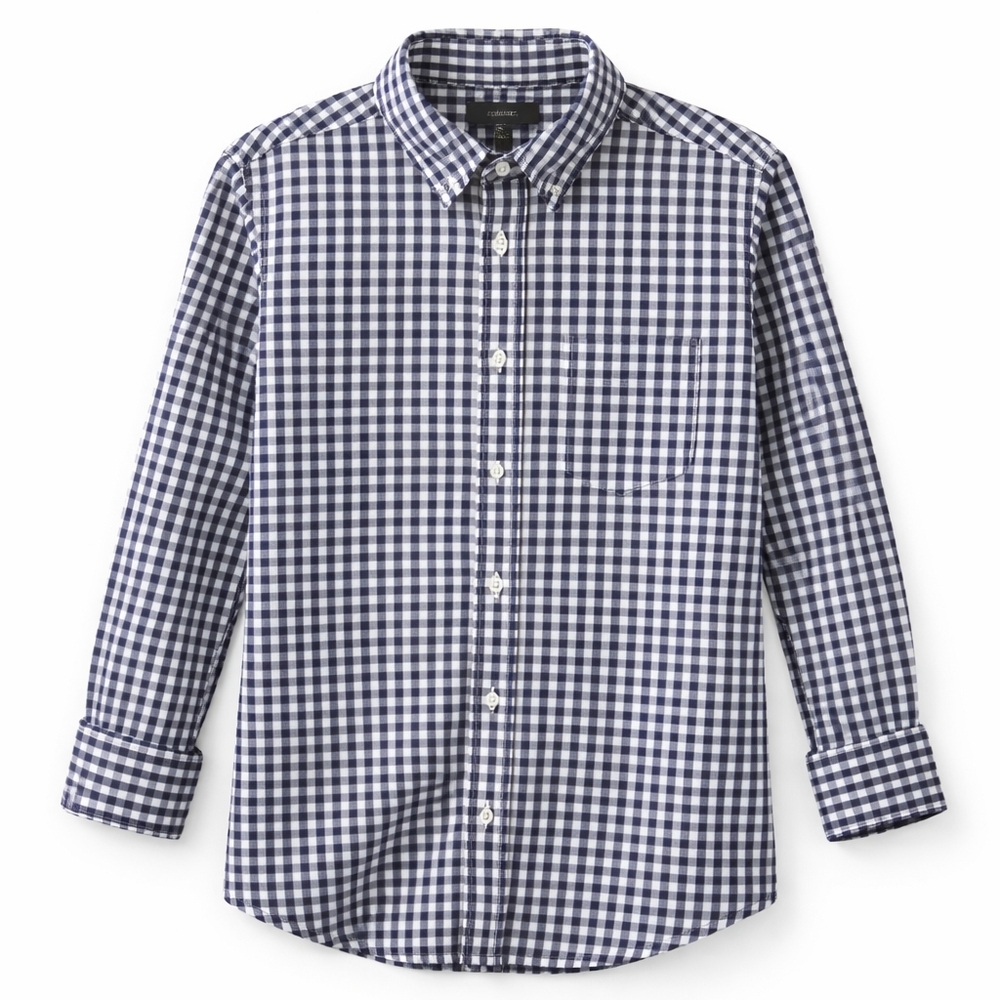J.Crew Boys Size 8 Navy White Gingham Button Down Shirt